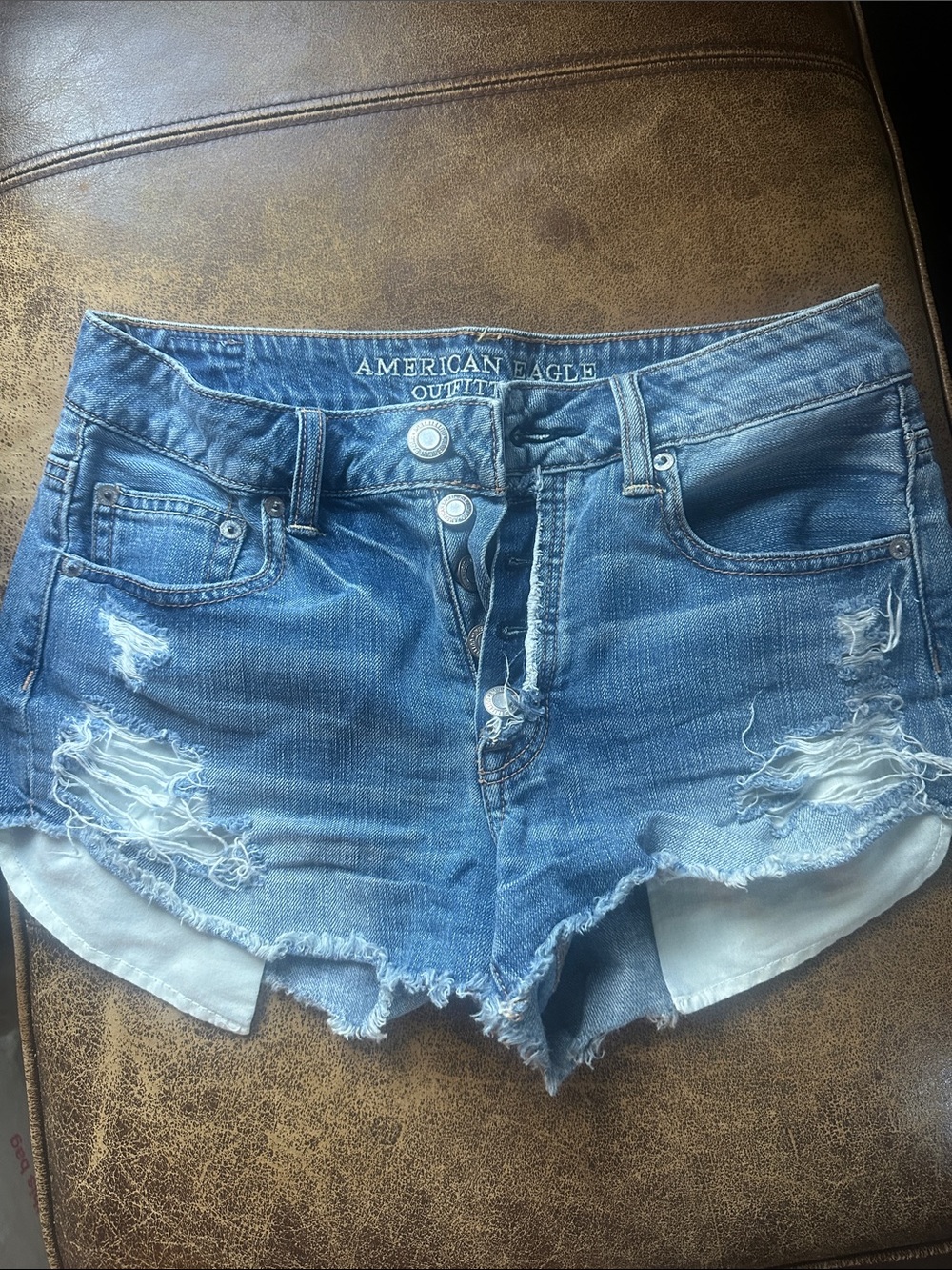 American Eagle Outfitters Distressed Blue Denim Shorts